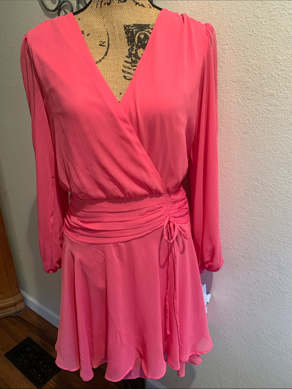 Maison Tara Hot Pink Long-Sleeve Wrap Dress